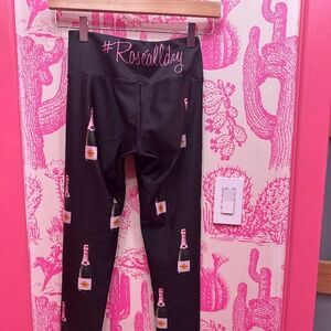 Goldsheep Rosé All Day Champagne Bottle Print Black Ankle Leggings S